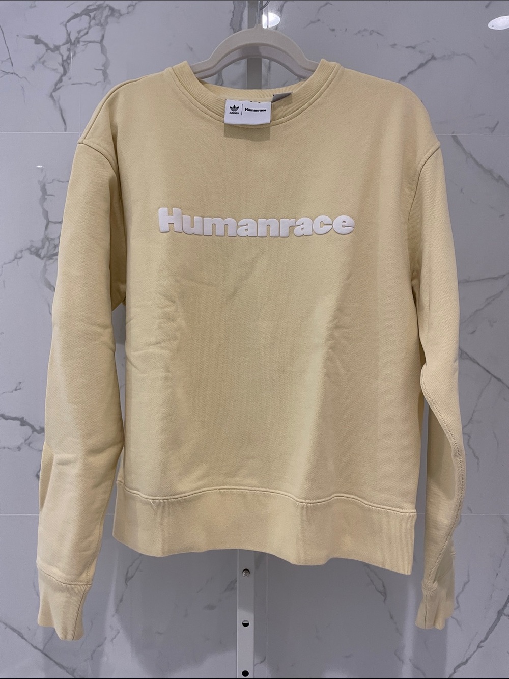 adidas Humanrace Crewneck Sweatshirt - Pale Butter Yellow, size Medium